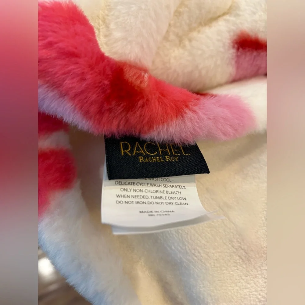 NWT Rachel Rachel Roy Candy Cane Bow Christmas Oversized Faux Fur Throw Blanket